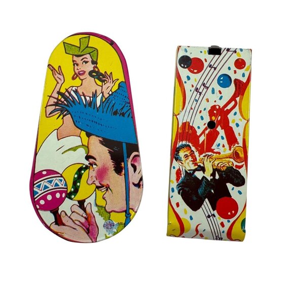 Lot of 8 Tin Litho Toy Noisemakers New Years Party US Metal Mfg Co Vintage 1950s - Picture 9 of 11